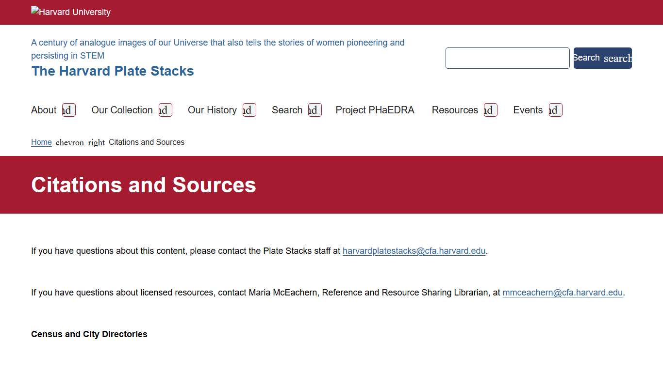 Citations and Sources The Harvard Plate Stacks